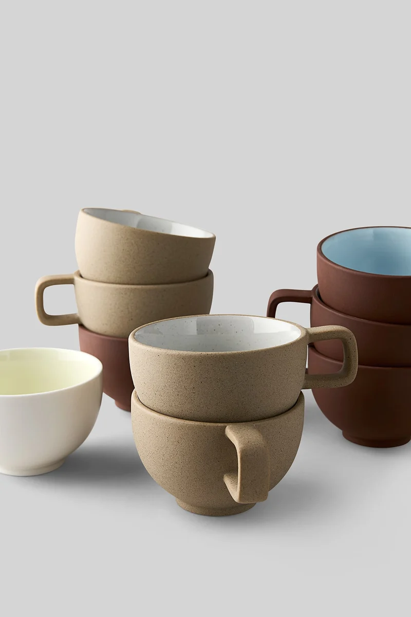CLAYWARE, COFFEE CUP, 2 PCS, TERRACOTTA/BLUE