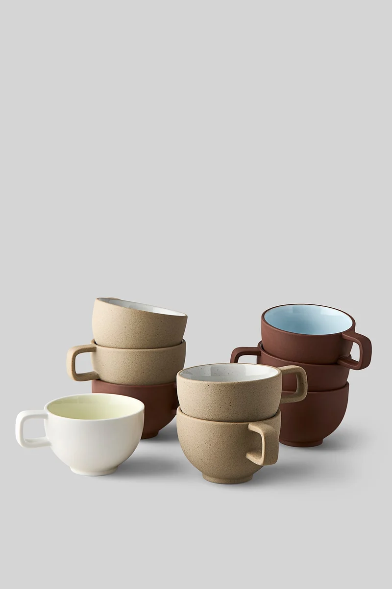 CLAYWARE, COFFEE CUP, 2 PCS, TERRACOTTA/BLUE