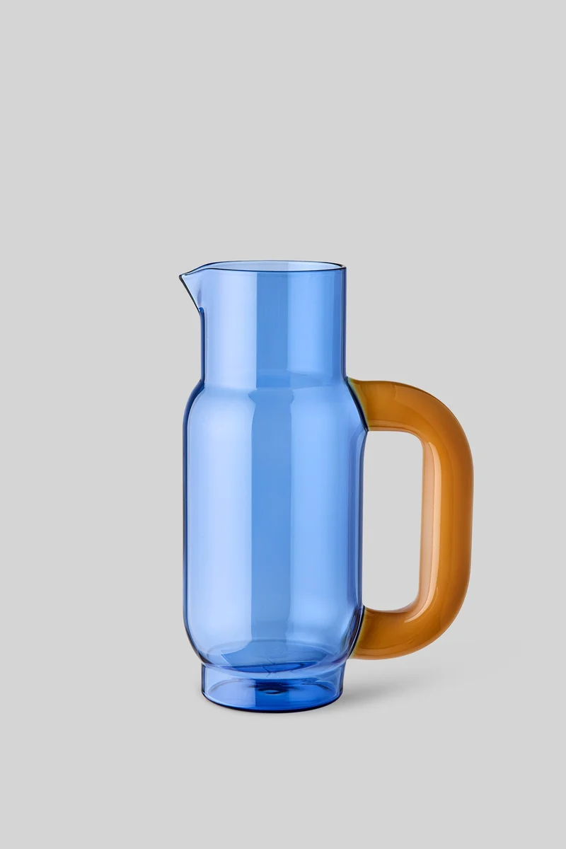 PITCHER, BLUE/MILKY AMBER