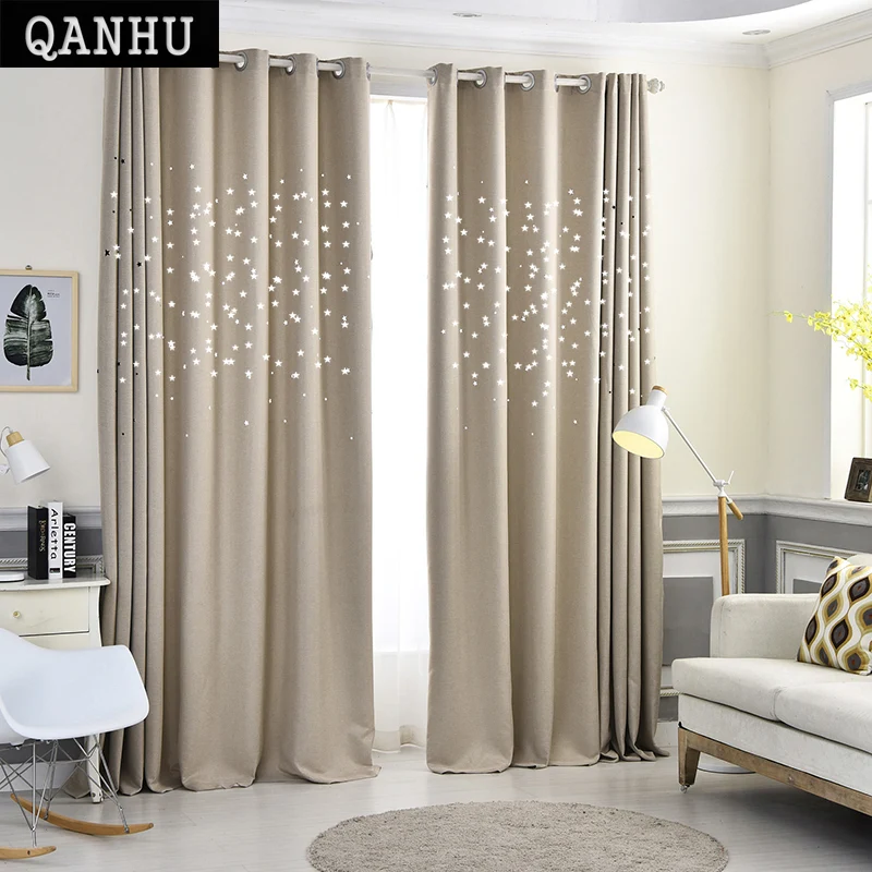 QANHU Modern Stars Window Curtains for Living Room Quality Free Shipping Bedroom Curtain Door Curtain for Kitchen plf-10