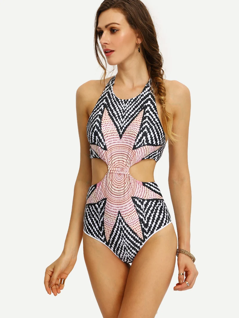 Tribal Print Cutout One-Piece Swimwear