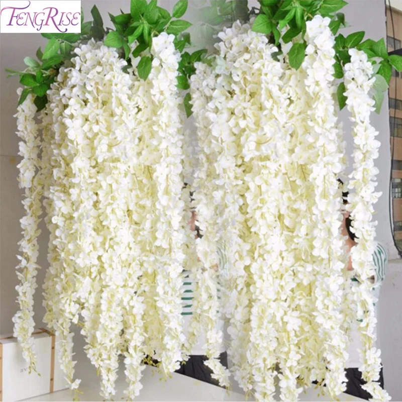 FENGRISE Artificial Flower Vine Silk Rattan Strip Wisteria Silk Garlands Romantic Wedding Decoration Party DIY Craft Wreath
