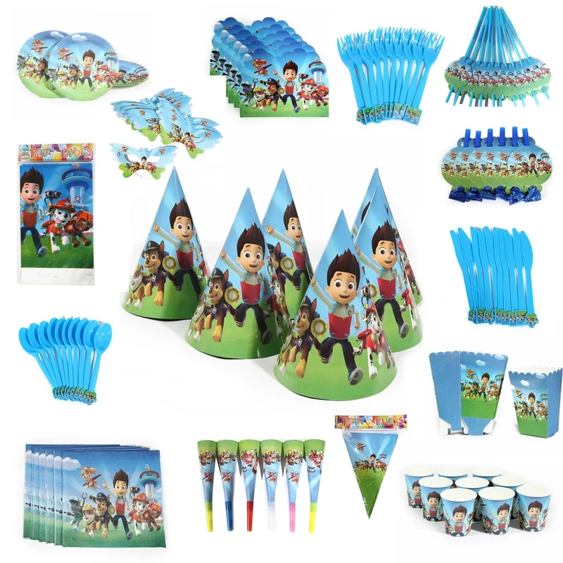 Wholesale Pawed Patrolling Baby happy Birthday Party Decoration Paper Napkins Plates Cups theme party supplies for kids