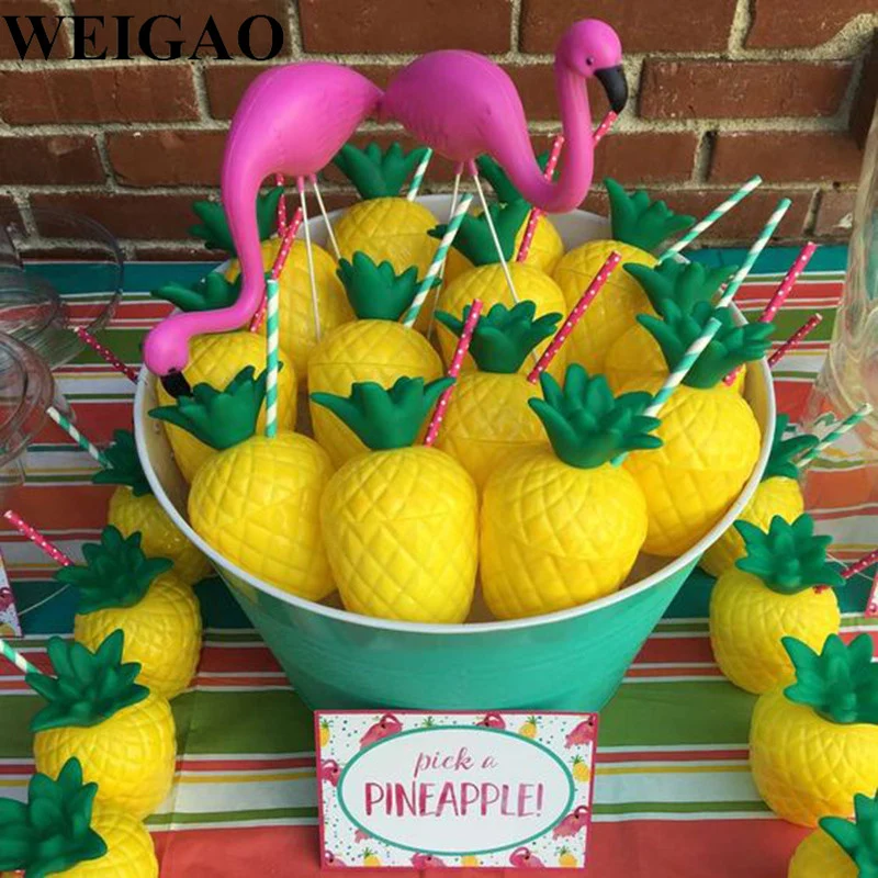 WEIGAO Flamingo Theme Birthday Party Decoration Supplies Pineapple Coconut Tableware Disposable Straw Plate Cup Holder Tableware