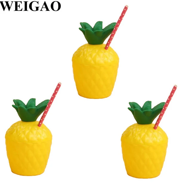 WEIGAO Flamingo Theme Birthday Party Decoration Supplies Pineapple Coconut Tableware Disposable Straw Plate Cup Holder Tableware