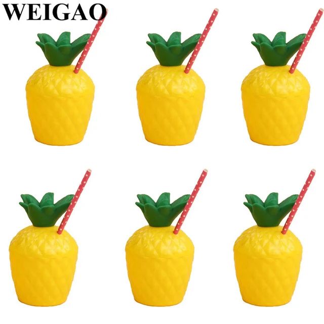WEIGAO Flamingo Theme Birthday Party Decoration Supplies Pineapple Coconut Tableware Disposable Straw Plate Cup Holder Tableware