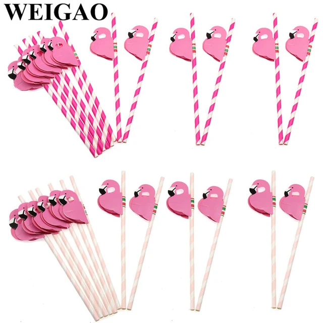 WEIGAO Flamingo Theme Birthday Party Decoration Supplies Pineapple Coconut Tableware Disposable Straw Plate Cup Holder Tableware
