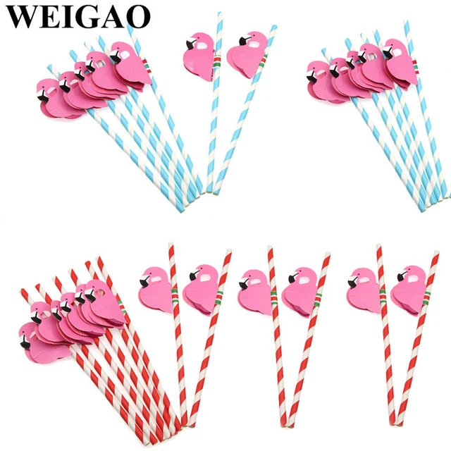 WEIGAO Flamingo Theme Birthday Party Decoration Supplies Pineapple Coconut Tableware Disposable Straw Plate Cup Holder Tableware