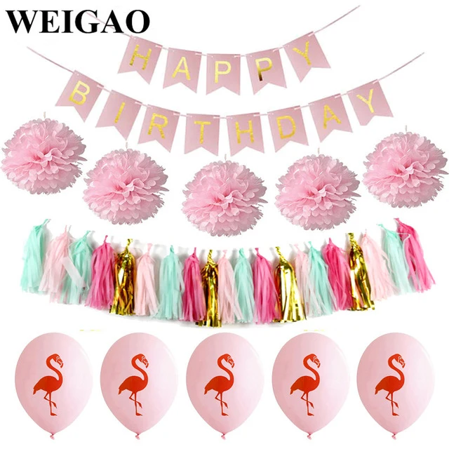 WEIGAO Flamingo Theme Birthday Party Decoration Supplies Pineapple Coconut Tableware Disposable Straw Plate Cup Holder Tableware