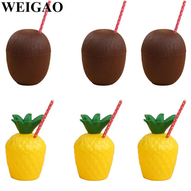 WEIGAO Flamingo Theme Birthday Party Decoration Supplies Pineapple Coconut Tableware Disposable Straw Plate Cup Holder Tableware