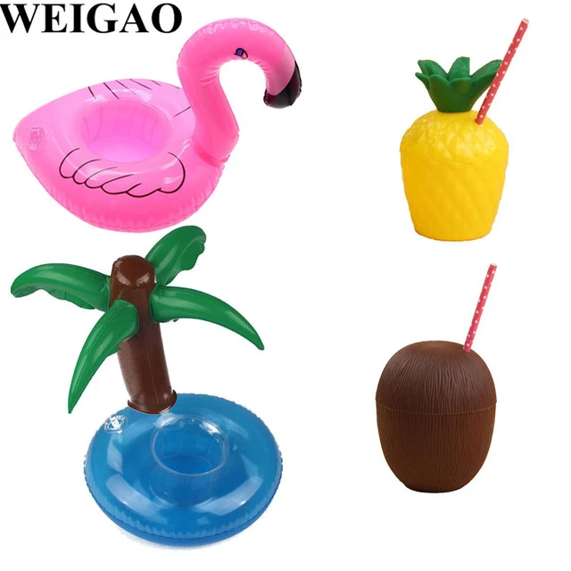 WEIGAO Flamingo Theme Birthday Party Decoration Supplies Pineapple Coconut Tableware Disposable Straw Plate Cup Holder Tableware
