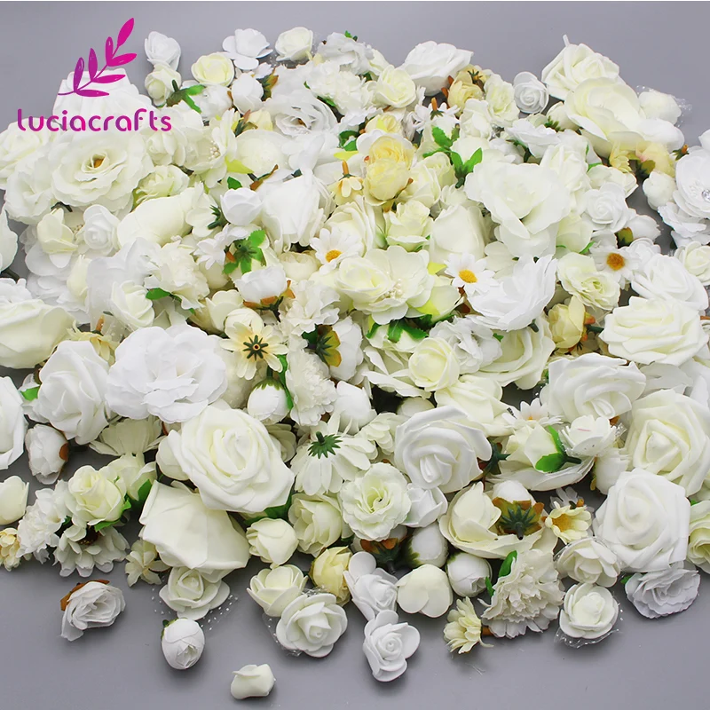 Lucia crafts 50g/lot,Approx 35pcs Random Mixed Size Artificial Flower Head Wedding Party Decoration Materials 027017068
