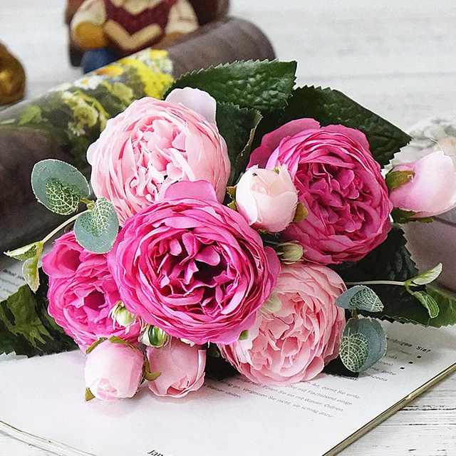 2018 Beautiful Rose Peony Artificial Silk Flowers small bouquet flores home party spring wedding decoration mariage fake Flower