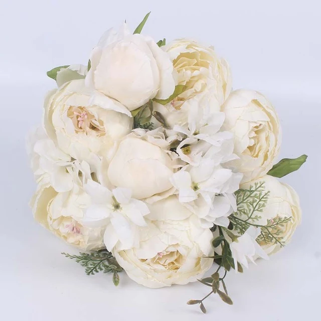 HIGHT Quality silk flower European 1 Bouquet Artificial Flowers Fall Vivid Peony Fake Leaf Wedding Home Party Decoration