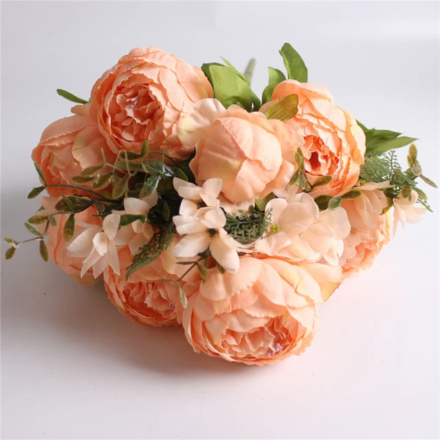 HIGHT Quality silk flower European 1 Bouquet Artificial Flowers Fall Vivid Peony Fake Leaf Wedding Home Party Decoration