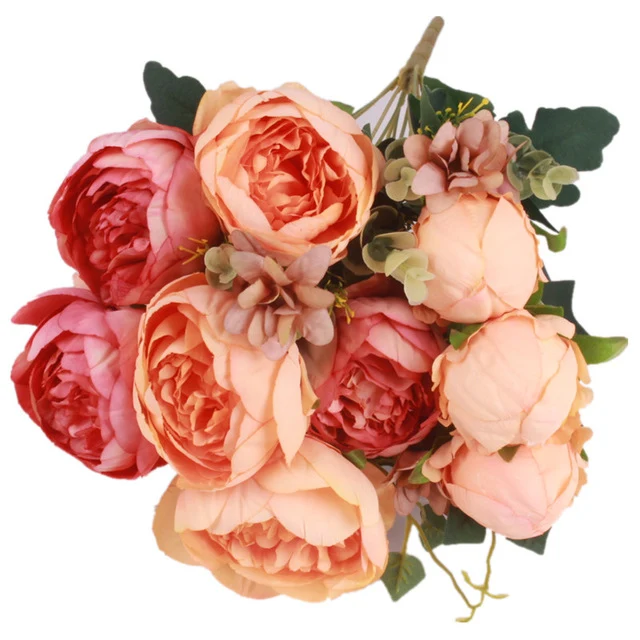 HIGHT Quality silk flower European 1 Bouquet Artificial Flowers Fall Vivid Peony Fake Leaf Wedding Home Party Decoration