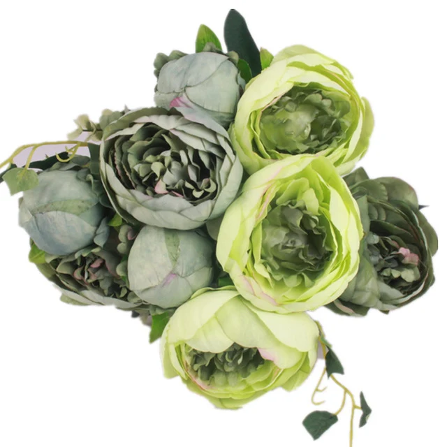 HIGHT Quality silk flower European 1 Bouquet Artificial Flowers Fall Vivid Peony Fake Leaf Wedding Home Party Decoration