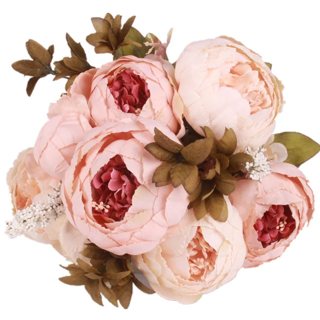 HIGHT Quality silk flower European 1 Bouquet Artificial Flowers Fall Vivid Peony Fake Leaf Wedding Home Party Decoration