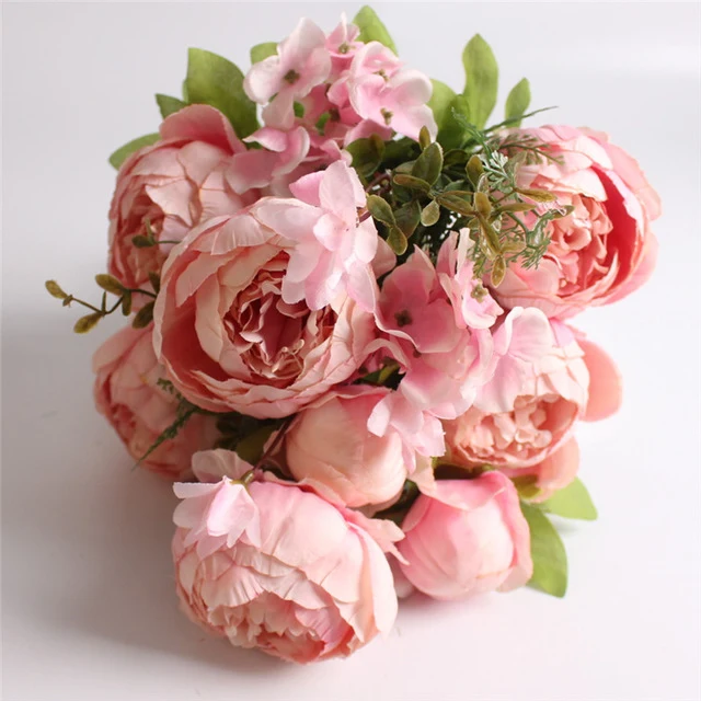 HIGHT Quality silk flower European 1 Bouquet Artificial Flowers Fall Vivid Peony Fake Leaf Wedding Home Party Decoration