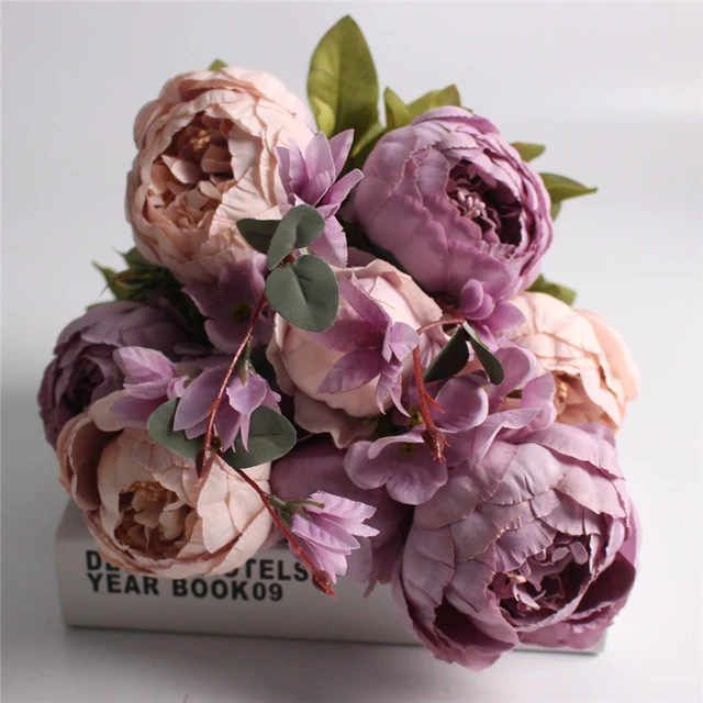 HIGHT Quality silk flower European 1 Bouquet Artificial Flowers Fall Vivid Peony Fake Leaf Wedding Home Party Decoration