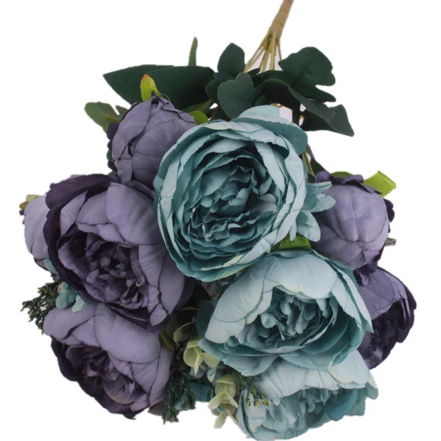 HIGHT Quality silk flower European 1 Bouquet Artificial Flowers Fall Vivid Peony Fake Leaf Wedding Home Party Decoration