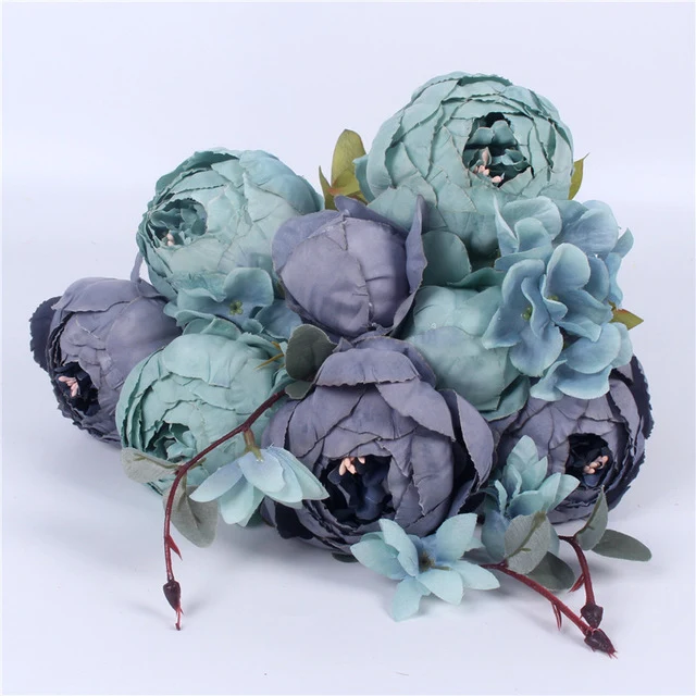 HIGHT Quality silk flower European 1 Bouquet Artificial Flowers Fall Vivid Peony Fake Leaf Wedding Home Party Decoration