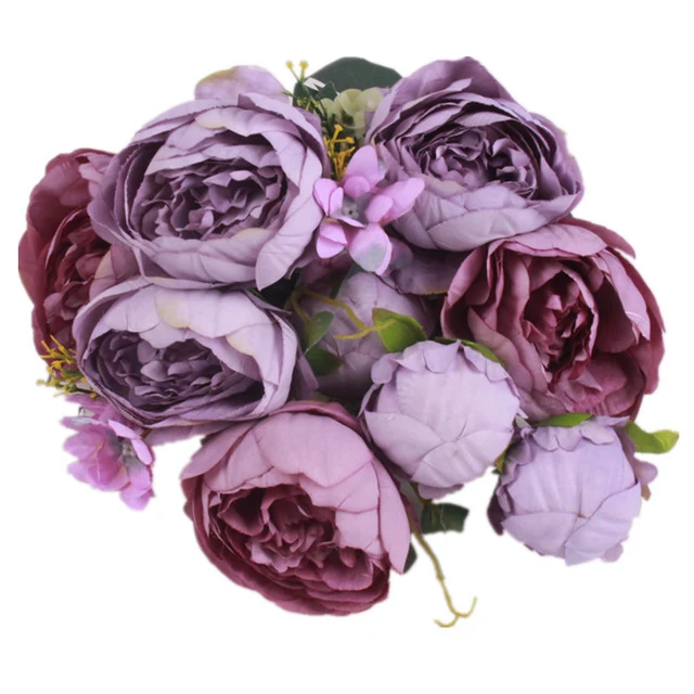 HIGHT Quality silk flower European 1 Bouquet Artificial Flowers Fall Vivid Peony Fake Leaf Wedding Home Party Decoration