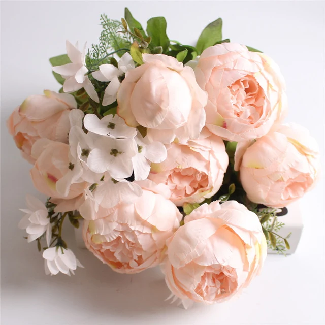 HIGHT Quality silk flower European 1 Bouquet Artificial Flowers Fall Vivid Peony Fake Leaf Wedding Home Party Decoration