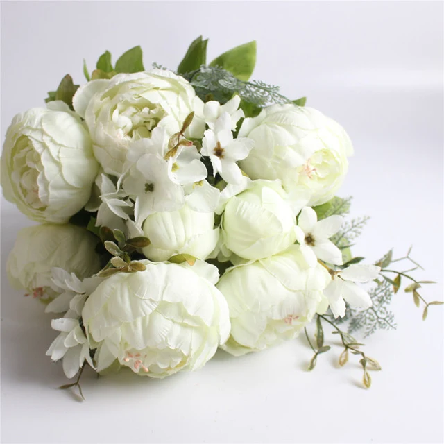 HIGHT Quality silk flower European 1 Bouquet Artificial Flowers Fall Vivid Peony Fake Leaf Wedding Home Party Decoration