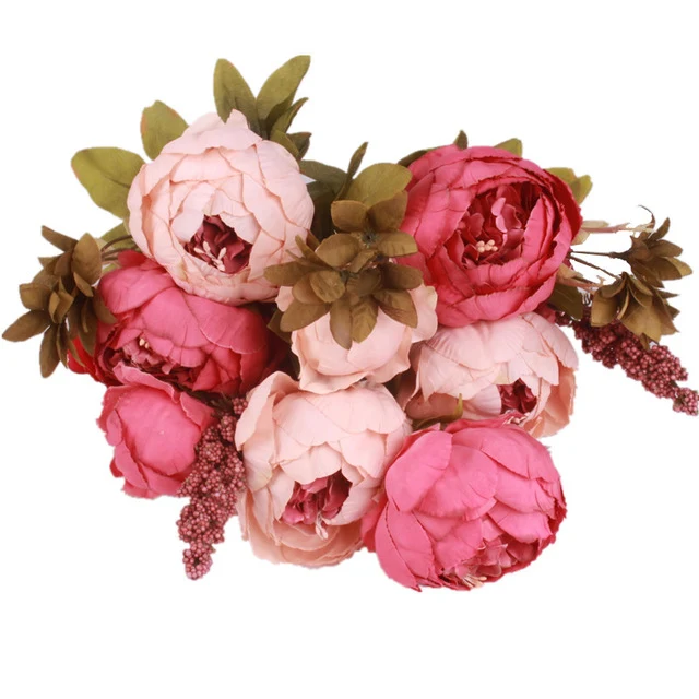 HIGHT Quality silk flower European 1 Bouquet Artificial Flowers Fall Vivid Peony Fake Leaf Wedding Home Party Decoration
