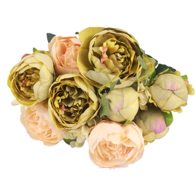 HIGHT Quality silk flower European 1 Bouquet Artificial Flowers Fall Vivid Peony Fake Leaf Wedding Home Party Decoration