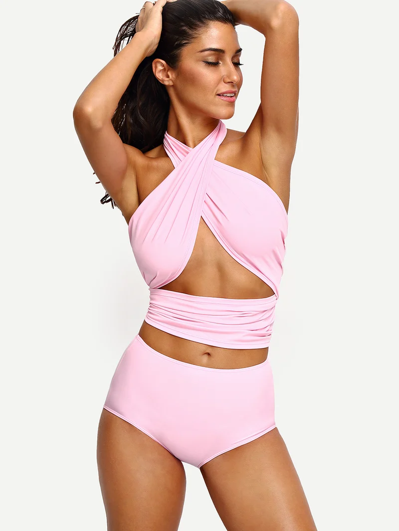 Cross Wrap Halter High Waist Bikini Set