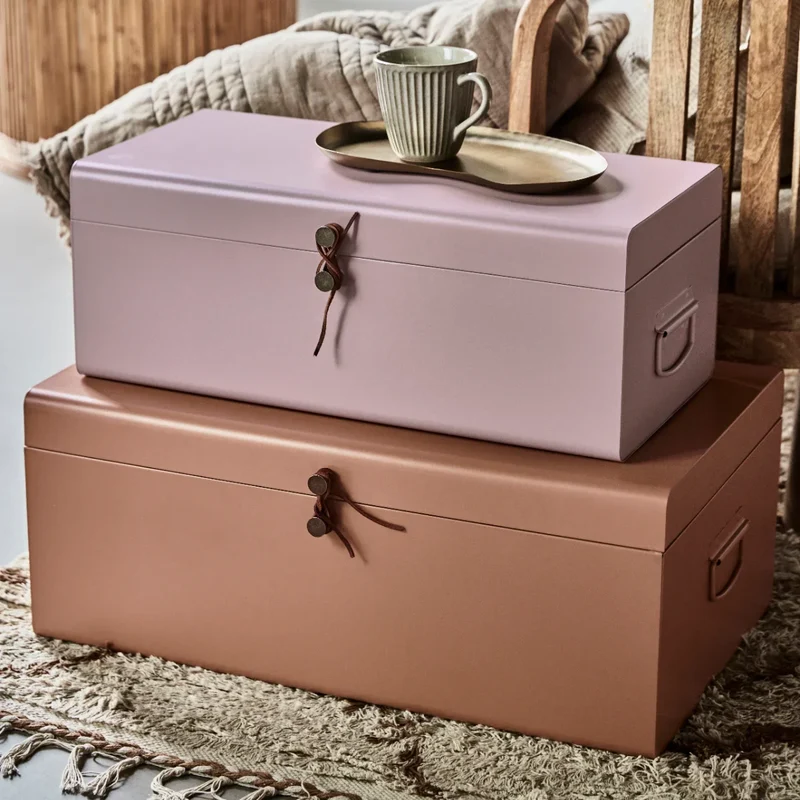 Aufbewahrungsbox Metal Beige Rosa 2er-Set aus Metall