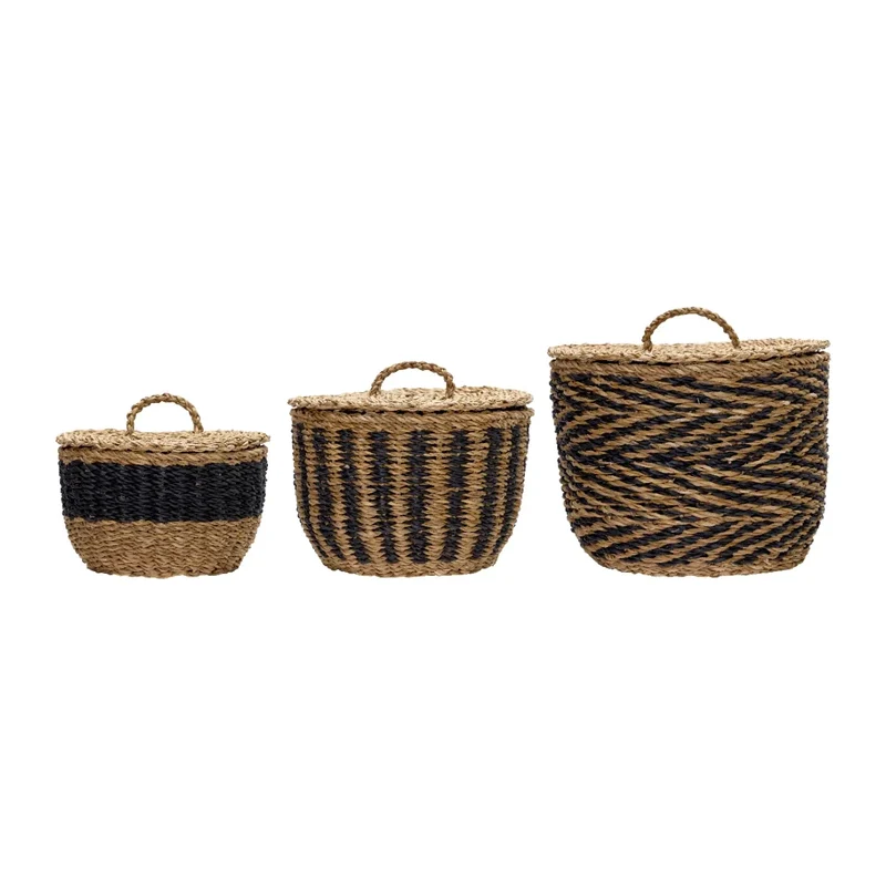 Aufbewahrungskörbe Cesto Seegras mit Deckel 3er-Set