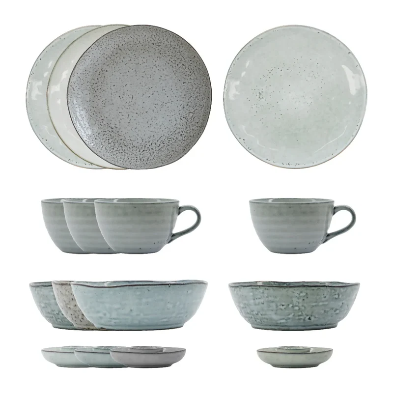 Frühstücksset Rustic Brunch-Set Grau Blau 16-teilig