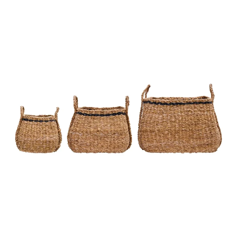 Aufbewahrungskörbe Laine Seegras Natur Schwarz 3er-Set