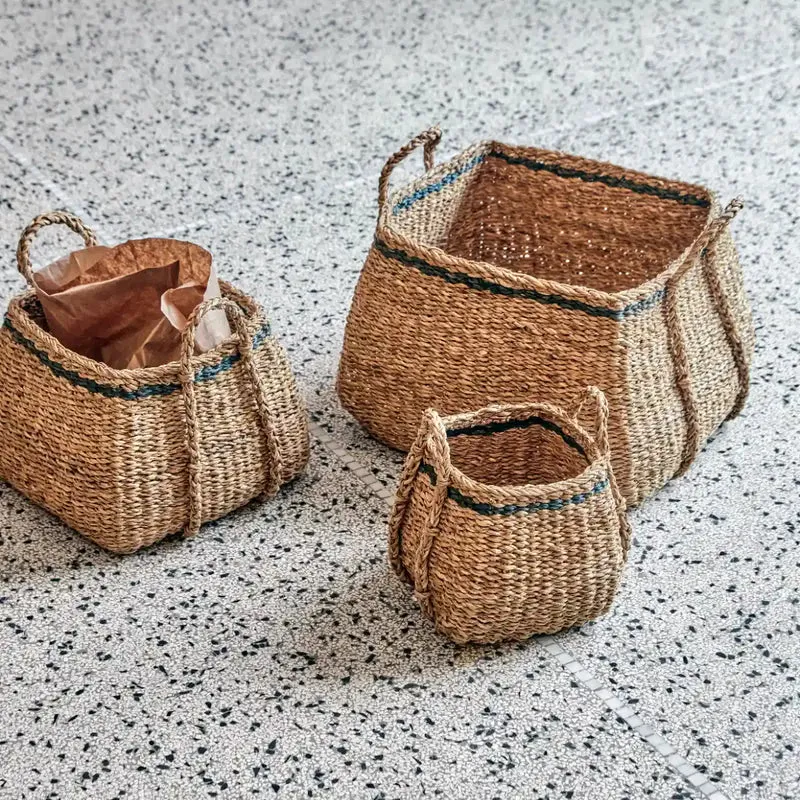Aufbewahrungskörbe Laine Seegras Natur Schwarz 3er-Set