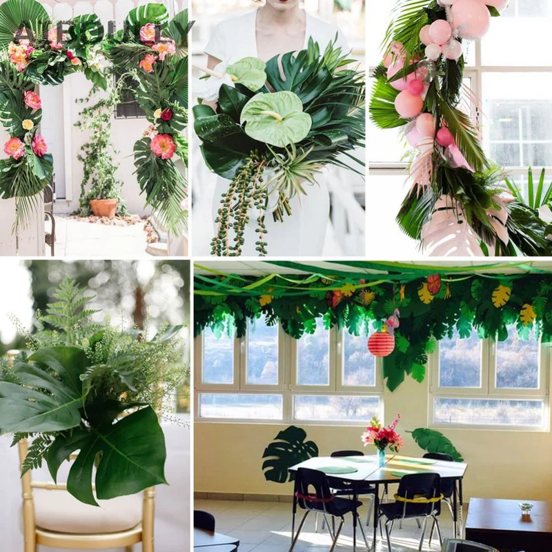 12pcs Artificial Leaf Tropical Palm Leaves for Hawaii Luau party Decorations Home Garden Decor Simulation Leaves for Beach Party