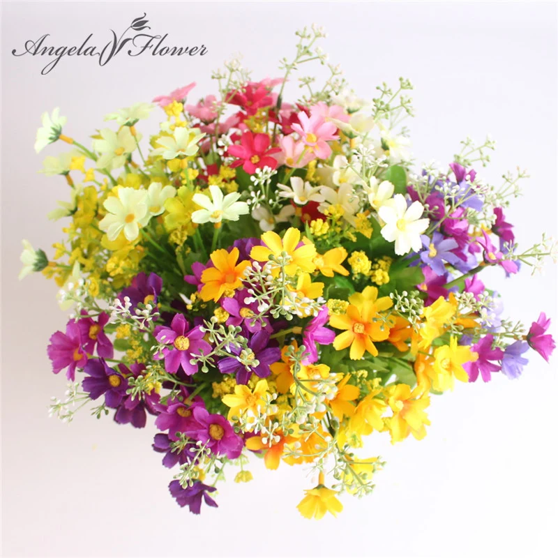 One Bouquet 7 branch 28 heads cute silk daisy artificial decorative flower wedding flower bouquet home room table decoration