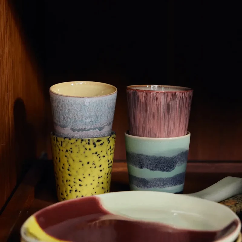 HKliving 70s Ceramics Kaffeebecher Artistic – 4er Set Stoneware