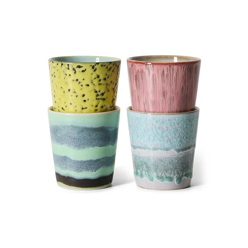 HKliving 70s Ceramics Kaffeebecher Artistic – 4er Set Stoneware