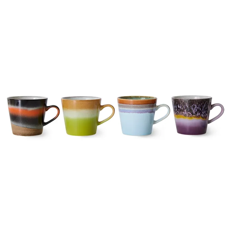 HKliving 70s Ceramics Cappuccino Becher Solid – 4er Set Stoneware