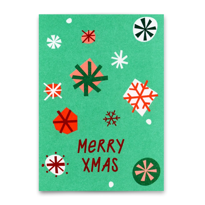 Postkarte "Merry Xmas Schneeflocken Türkis" | Besondere Karte zu Weihnachten