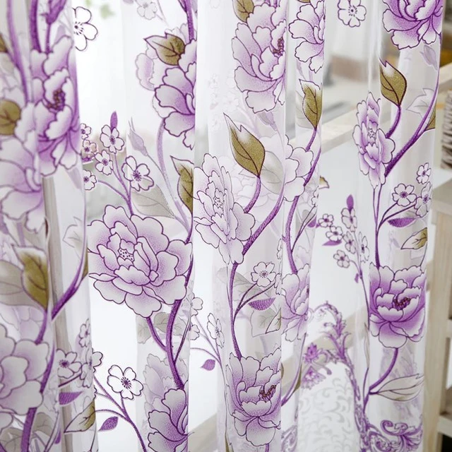 Home Office Window Curtain Flower Print Divider Tulle Voile Drape Panel Sheer Scarf Valances Curtains