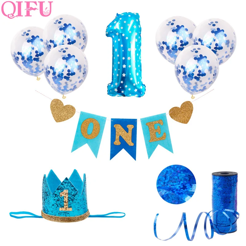 QIFU My First Birthday Blue Party Decoration Foil Balloons Baby Boy I AM ONE 1st Birthday Party Decorations Kids It's a Boy