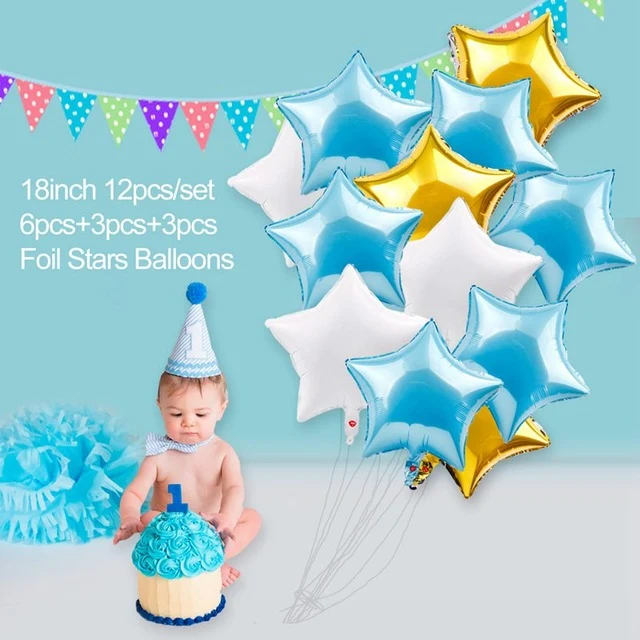 QIFU My First Birthday Blue Party Decoration Foil Balloons Baby Boy I AM ONE 1st Birthday Party Decorations Kids It's a Boy