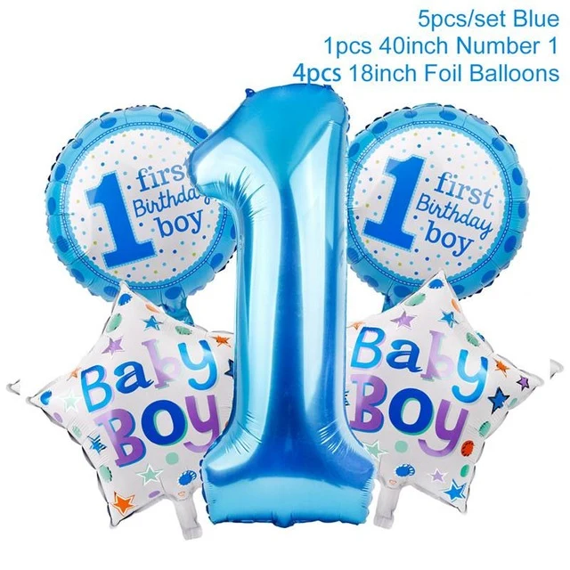 QIFU My First Birthday Blue Party Decoration Foil Balloons Baby Boy I AM ONE 1st Birthday Party Decorations Kids It's a Boy