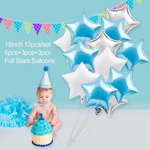 QIFU My First Birthday Blue Party Decoration Foil Balloons Baby Boy I AM ONE 1st Birthday Party Decorations Kids It's a Boy