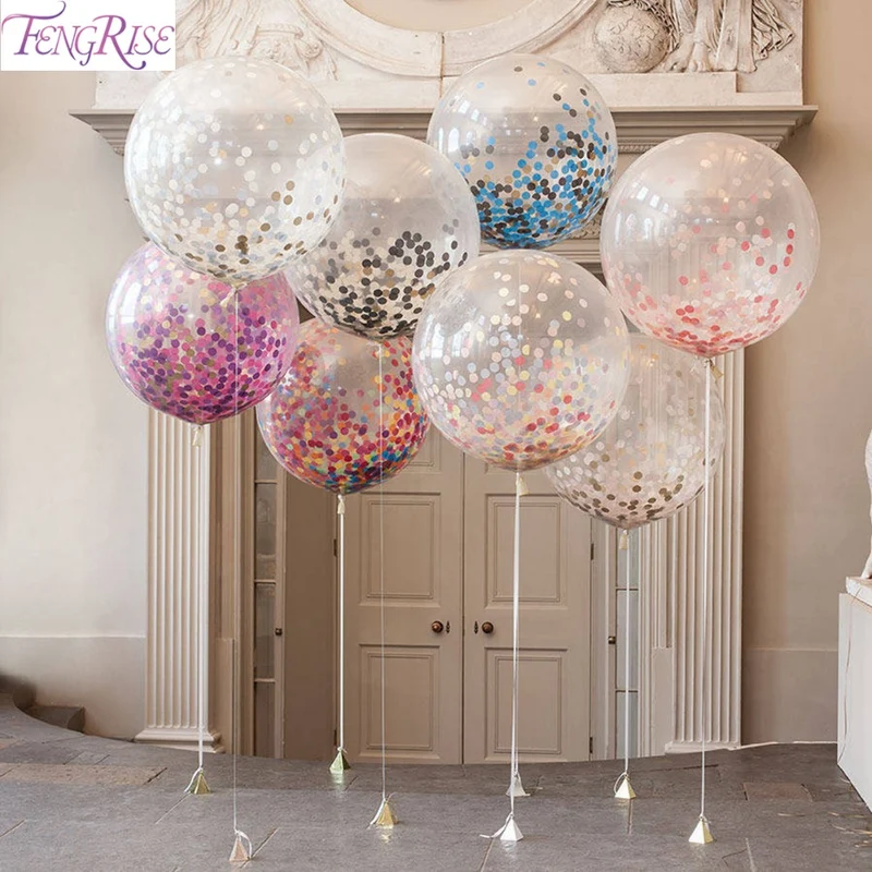 FENGRISE 5pcs 36inch Large Confetti Balloon Multicolor Latex Balloons Birthday Party Romantic Wedding Decoration Party Supplies