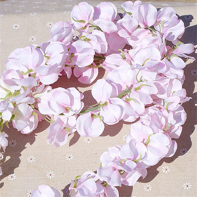 11 PCS Artificial Flower Wisteria Vine 120cm Single Silk 140 Flowers Series DIY Plant Wedding Decoration For Wall background